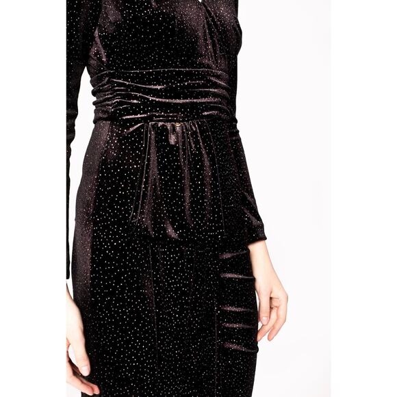 NISSA Black Velvet Crystal Embellished Sparkle Waist Strap Mini Dress Size US 10 - Picture 15 of 16